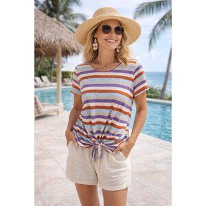 Anthropologie Blu Pepper Striped Tie-Front S/S Top Women M Resort Nautical Beach